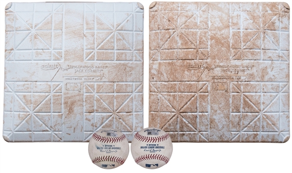 Lot of (4) Alex Rodriguez 660th Career Home Run Game Used Items - 2 Bases & 2 Baseballs From Fenway Park (MLB Authenticated)